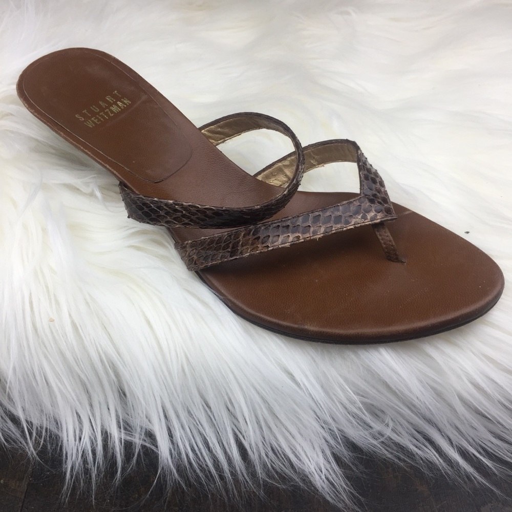 STUART WEITZMAN, SNAKE EMBOSSED BROWN LEATHER, 6.5